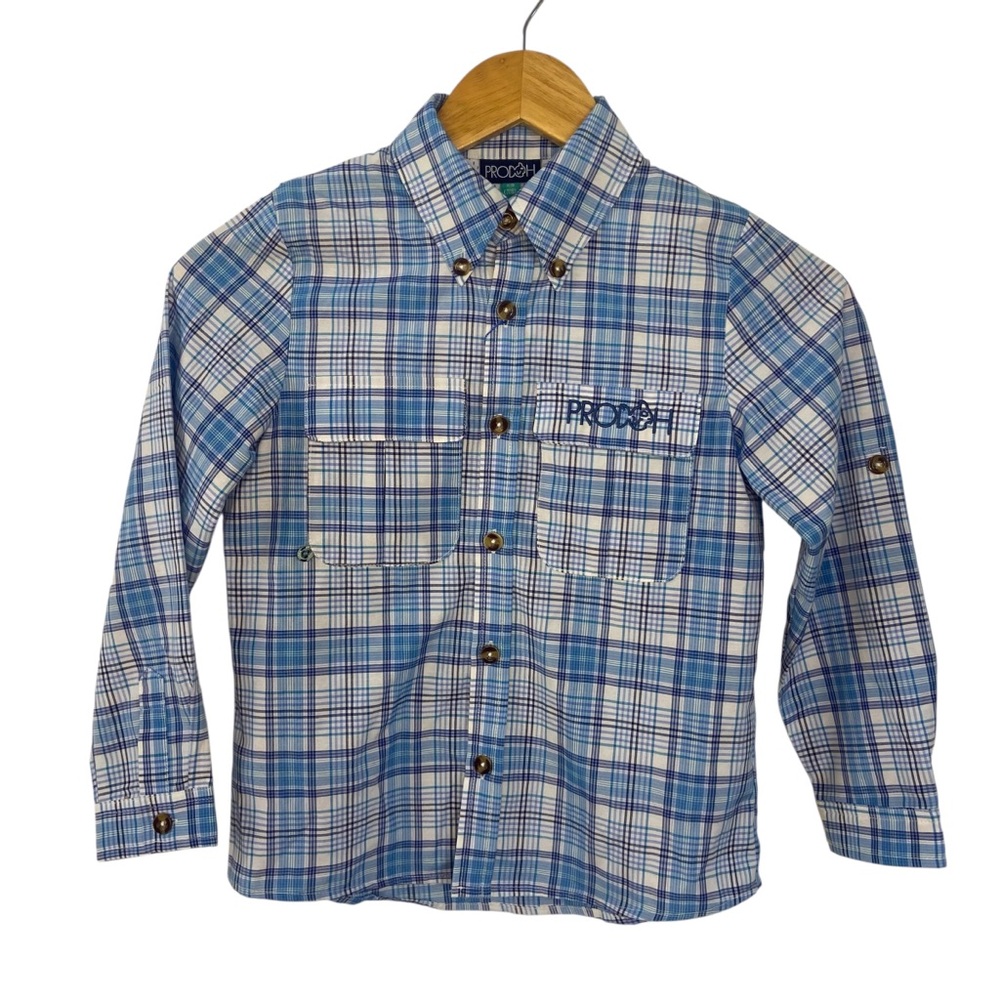 Prodoh Kids Blue Plaid Founders Fishing Shirt Long Sleeve 7/8 NWT